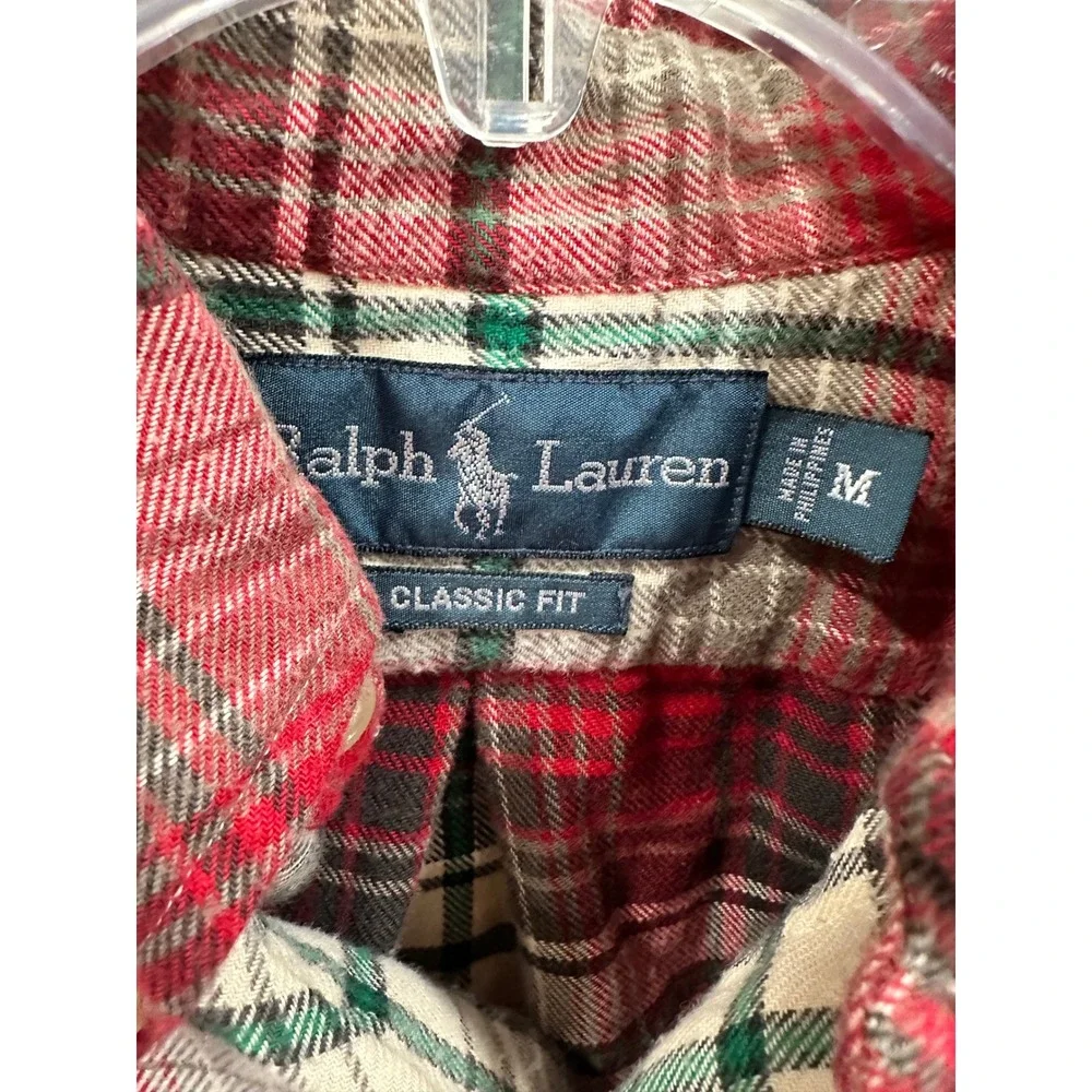 Polo Ralph Lauren Mens Classic Fit Flannel Plaid Button Down Shirt Red Green M
